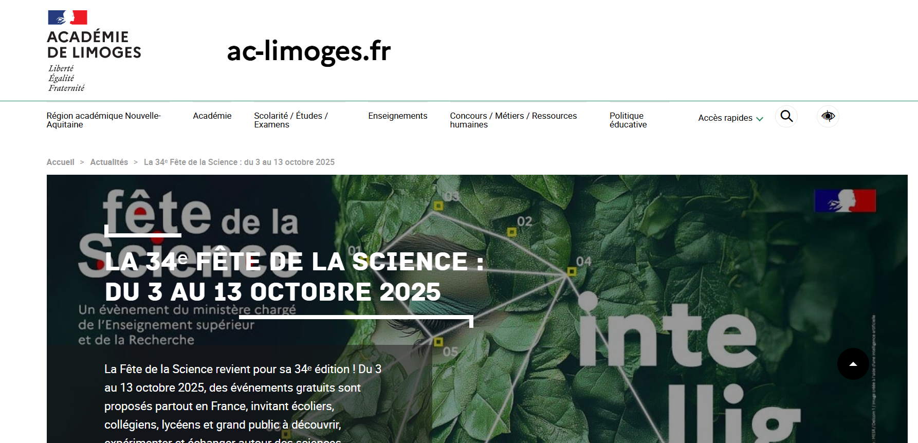 Académie de Limoges – Présentation 34è édition de la Fête de la Science en Limousin