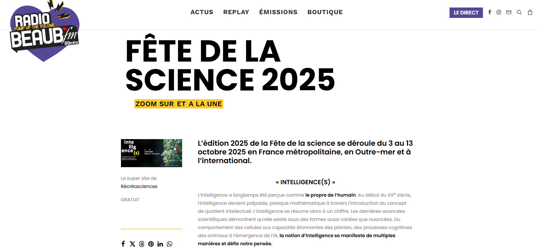 Beaub FM – Interview Fête de la Science 2025 – 22/09/2025