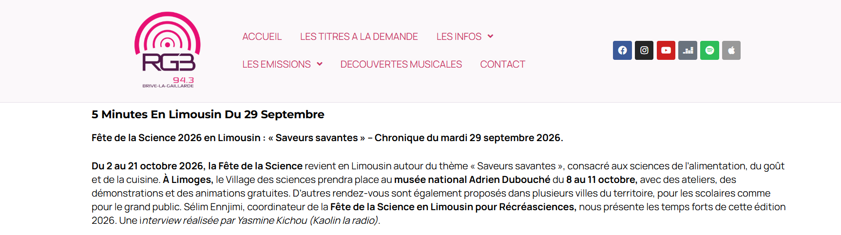 [PRESSE] La Fête de la Science 2026 – Radio Grand Brive – 29/09/2026