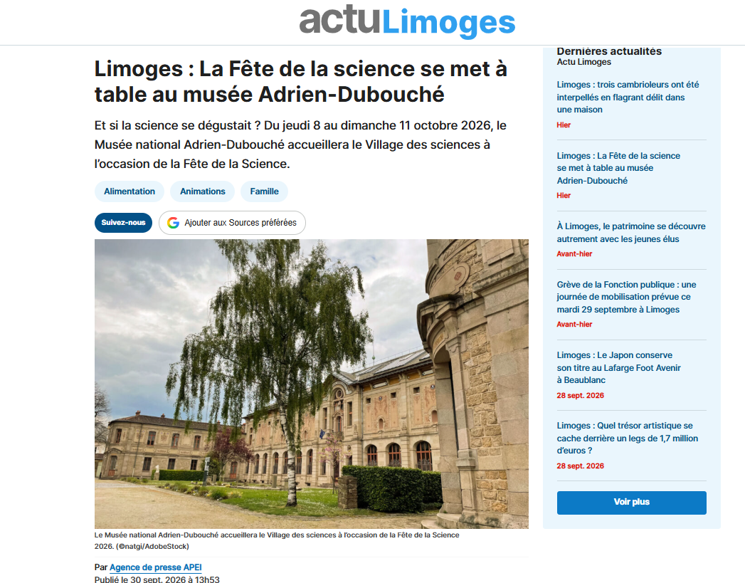 [PRESSE] Fête de la Science 2026 – Actu.fr – 30/09/2026