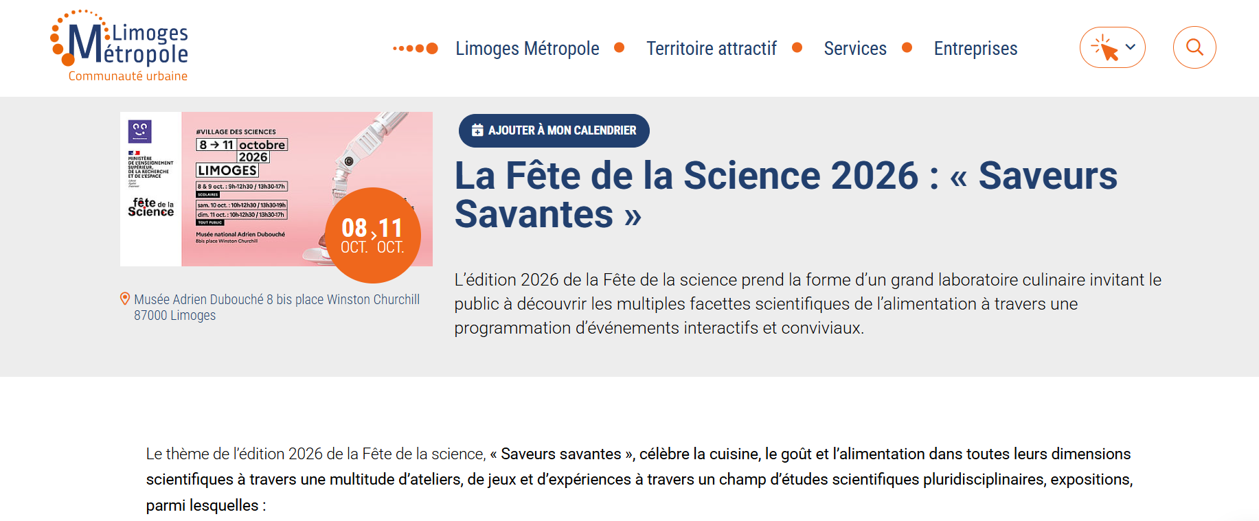 [ARTICLE] Fête de la Science 2026 – Limoges Métropole