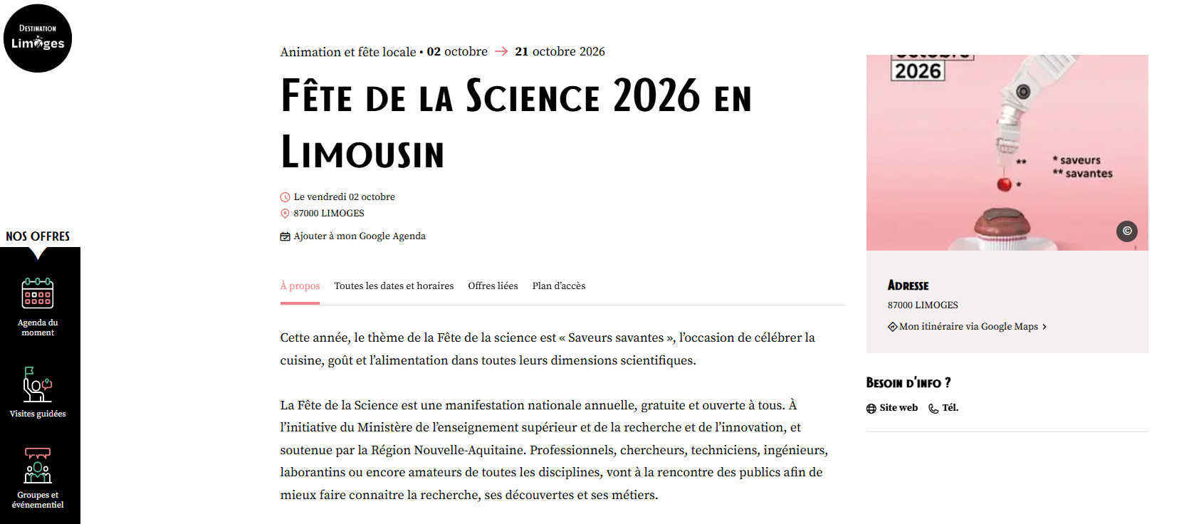 [ARTICLE] Fête de la Science 2026 – Destination Limoges