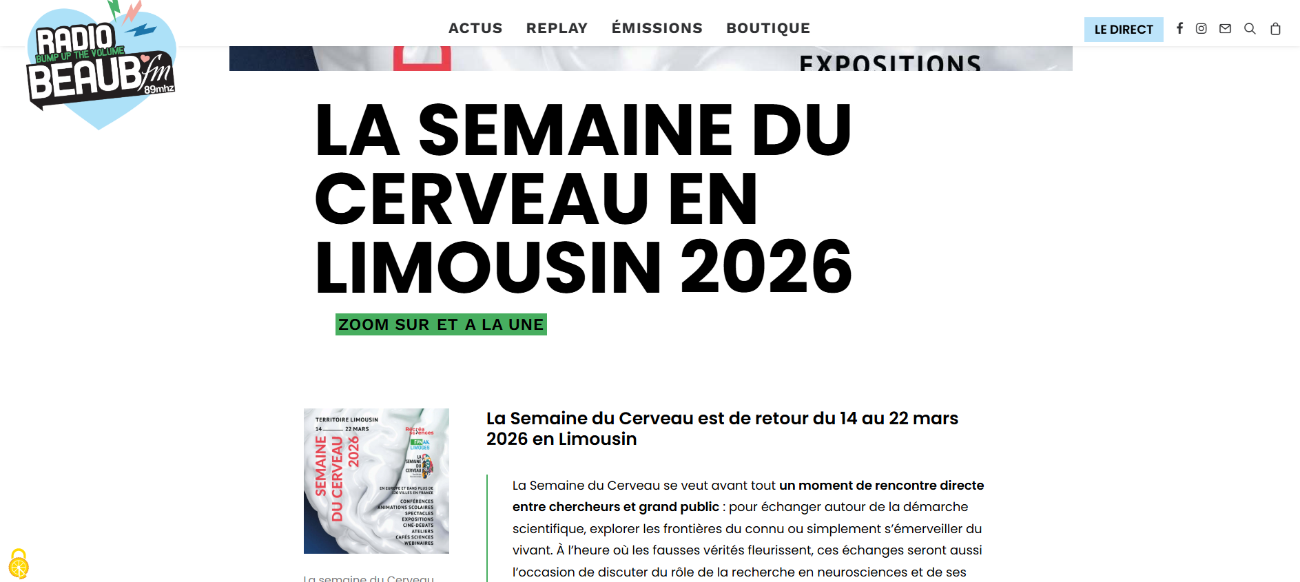 BEAUB FM – LA SEMAINE DU CERVEAU EN LIMOUSIN 2026